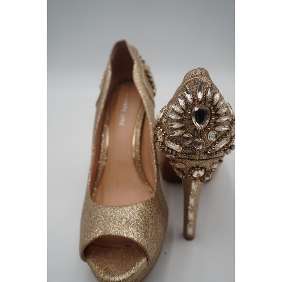 Gianni Bini Gold Rhinestone Embellished Peep Toe Stiletto Heel Platform Size 8M - Picture 7 of 14